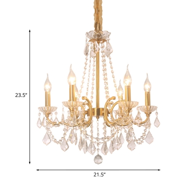Crystal Swag Candle Ceiling Chandelier Traditional 6-Bulb Living Room Pendulum Light in Gold