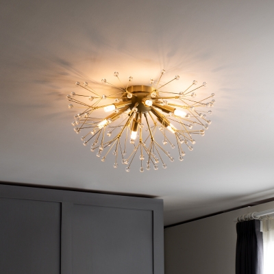 Dandelion Flush Mount Lighting Contemporary Metal 3/4/6 Heads Brass LED Flush Ceiling Lamp for Bedroom