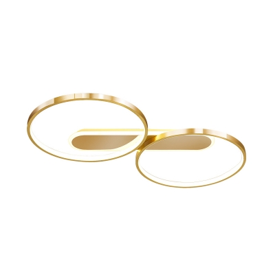 Double Ring Ceiling Mounted Light Simple Metallic LED Gold Flushmount Lamp in Warm/White Light