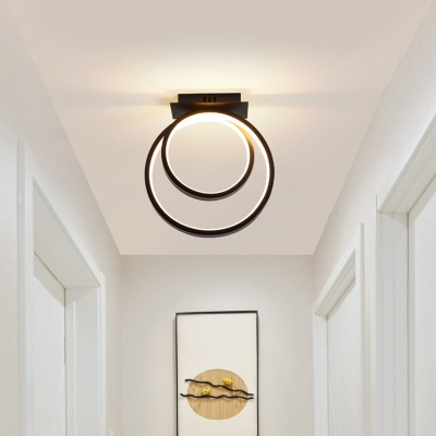 Dual Loop Flush Lighting Minimalist Acrylic LED Black Flush Mount Lamp in White/Warm Light