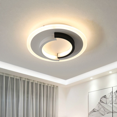 Dual Semicircle Flushmount Lighting Minimalist Metallic White and Black LED Flush Mount Fixture in Warm/White Light