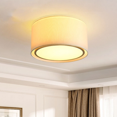 Fabric White Ceiling Light Dual Drum 4-Bulb Minimalist Flush Mount Recessed Lighting with Acrylic Diffuser