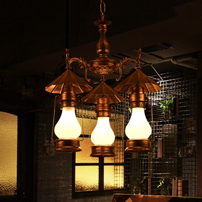 Factory Kerosene Chandelier Lighting 3-Head Yellow Crackle Glass/White Glass Hanging Pendant Light for Restaurant