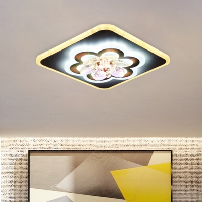 Floral Acrylic Ceiling Flush Contemporary LED White Flush Mounted Lamp with Crystal Decor