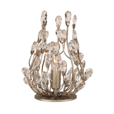 Floral Crystal Small Night Stand Light Retro 1 Head Living Room Table Lighting in Gold/Silver