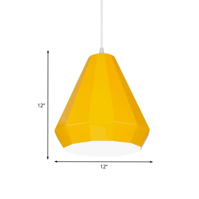 Geometric Shape Hanging Lamp Kit Macaron Iron 1 Light Yellow/Blue/Green Finish Ceiling Pendant Lamp