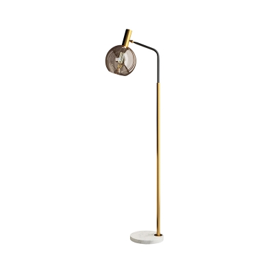 Globe Standing Lamp Post Modern Smoke Gray Glass 1 Light Living Room Floor Light in Brass and Black
