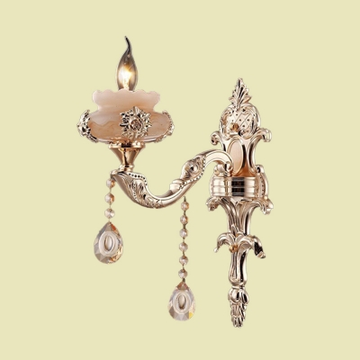Gold 1/2-Light Sconce Lighting Traditionalist Crystal Candlestick Wall Lamp Fixture
