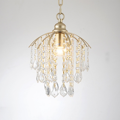 Gold Waterfall Suspension Lamp Vintage Crystal Strand 1 Bulb Dining Table Pendant Ceiling Light