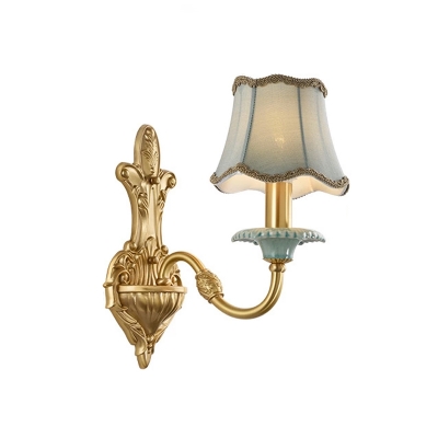 Grey Fabric Scalloped Wall Lighting Ideas Traditional 1/2-Light Indoor Wall Lamp Sconce in Brass