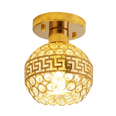 Inserted Crystal Gold Ceiling Light Global 1 Head Modern Semi Flush Mount Lighting