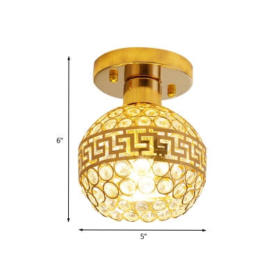 Inserted Crystal Gold Ceiling Light Global 1 Head Modern Semi Flush Mount Lighting