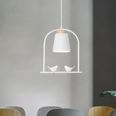Iron Small Barrel Suspension Light Macaron 1-Light Black/Grey/White Finish Pendant Lamp with Bird Cage Design