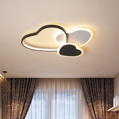 LED Living Room Ceiling Flush Mount Modern Black Flushmount Light with Loving Heart Acrylic Shade in Warm/White Light
