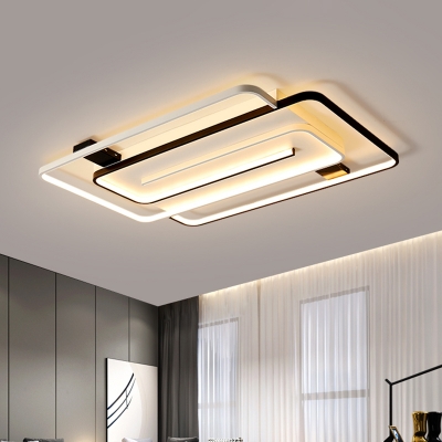 Living Room LED Flush Mount Modernist Black and White Ceiling Light Fixture with Interlaced Rectangle Acrylic Shade