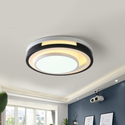 Loop Ceiling Mounted Fixture Modern Acrylic LED Black and White Flushmount Lighting for Bedroom, Warm/White Light