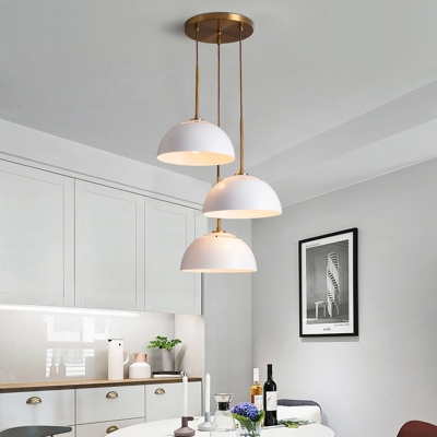 Macaron 3-Head Cluster Pendant Light White/Pink/Green Finish Dome Ceiling Suspension Lamp with Iron Shade over Table