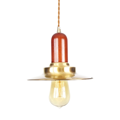 Metal Flat Hanging Light Kit Industrial 1-Bulb Clothing Store Light Fixture in Gold