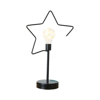 Metallic Star/Loving Heart Frame Table Light Cartoon Black/Gold Finish LED Plug-In Nightstand Lamp