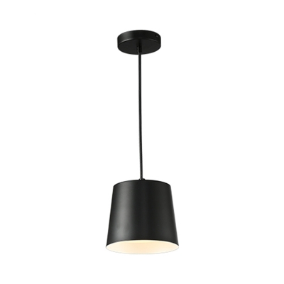 Mini Tapered Drum Drop Pendant Simple Iron Single Kitchen Suspension Lighting in Black with Recessed Diffuser