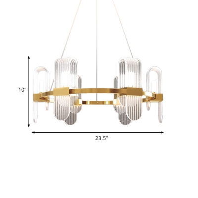 Postmodern Wheel Metal Pendant Chandelier 6 Heads LED Hanging Light Kit in Gold with Arched Acrylic Shade