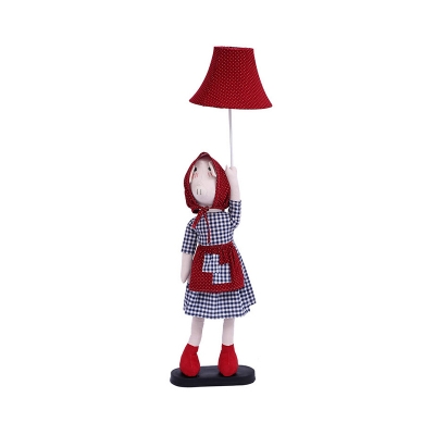 Red Pig Lady Floor Stand Lighting Cartoon 1 Head Fabric Floor Lamp with Bell Shade