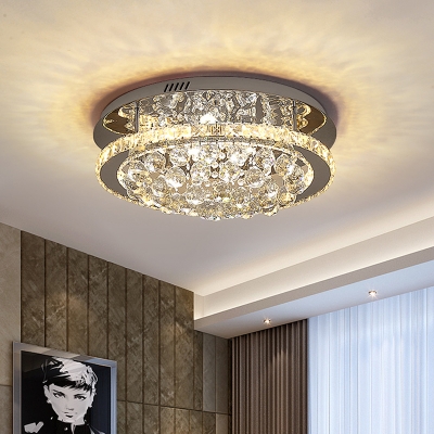 Ring Crystal Ball Semi Flush Mount Modern LED Bedroom Flush Ceiling Light in Chrome