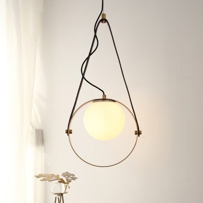 Ring Hanging Lighting Modernist Metal 1-Bulb Gold Ceiling Suspension Lamp with Belt Detail