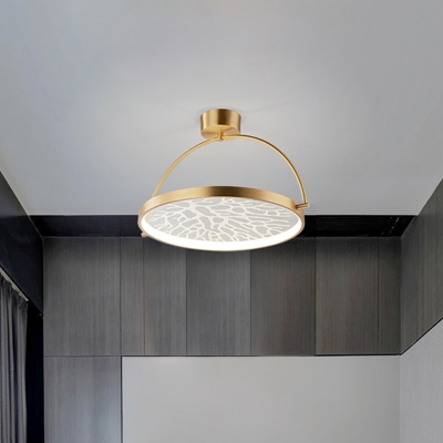 Rotating Mirror Ceiling Lamp Minimalist Acrylic Gold LED Semi Flush Mount Light Fixture with Vine Pattern