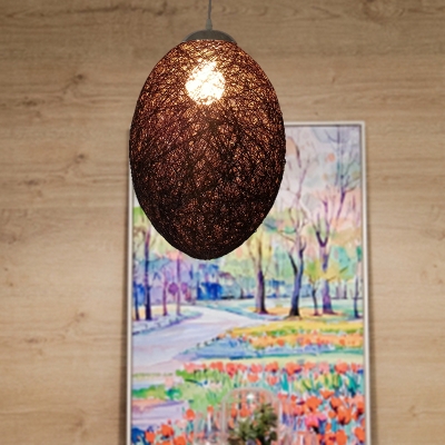 Rural 1 Bulb Ceiling Pendant Coffee/Brown Hand Braided Ellipse Hanging Light Kit with Rattan Shade