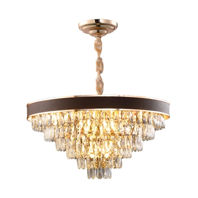 Tapered Crystal Suspension Light Simple 9 Lights Dining Room Chandelier Lamp in Gold