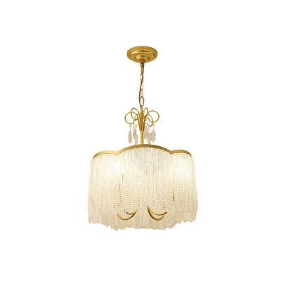 Tassel Living Room Hanging Light Kit Modern Crystal Beads 3-Head Gold Finish Ceiling Chandelier