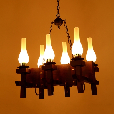 Vase Frosted Glass Island Lamp Coastal 6 Lights Dining Room Wood Hanging Pendant Light in Black
