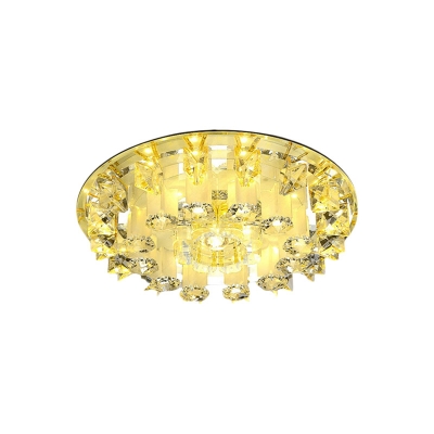 Yellow Round Ceiling Flush Mount Simple Crystal LED Balcony Flush Light in Warm/White Light