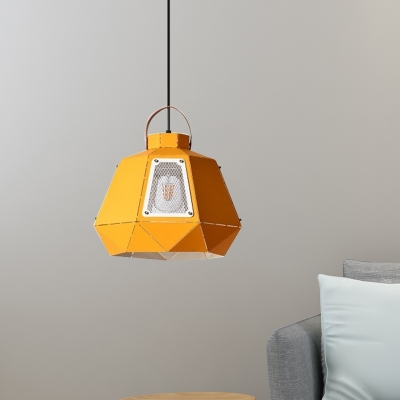 1 Bulb Restaurant Hanging Lighting Modernist Black/Grey/Pink Finish Suspension Lamp with Diamond Metal Shade