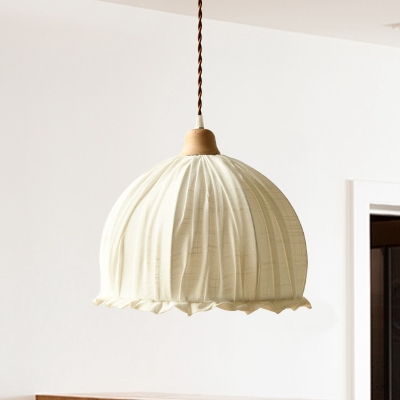 1-Head Restaurant Pendant Simple White Hanging Ceiling Light with Dome Fabric Shade