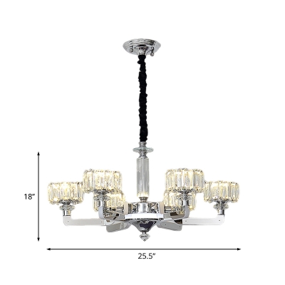 3/6 Bulbs Drum Ceiling Chandelier Traditional Chrome Clear Crystal Block LED Hanging Light Kit