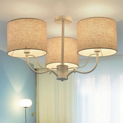 3/6-Light Hollowed Drum Shade Semi Flush Traditional White/Black Fabric Ceiling Mount Chandelier for Living Room