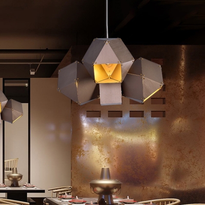 3-Head Restaurant Chandelier Pendant Light Modern Coffee Hanging Lamp with Polyhedron Aluminum Shade