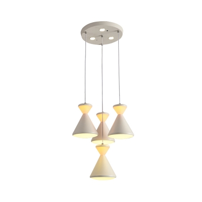 4-Head Bedroom Cluster Pendant Light Contemporary White Hanging Lamp with Hourglass Acrylic Shade