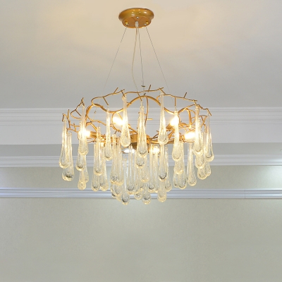 6 Lights Water Drop Ceiling Chandelier Modernist Clear Crystal LED Ceiling Suspension Lamp