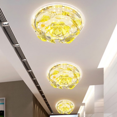 Amber Crystal Fish and Flower Flushmount Simplicity LED Corridor Flush Ceiling Light
