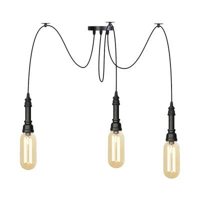 Amber Glass Capsule LED Multi Pendant Industrial-Style 2/3/6 Lights Restaurant Swag Hanging Ceiling Lamp in Black