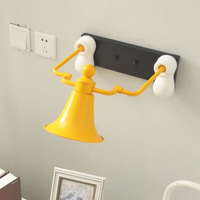 Bell Man Shape Wall Mount Lighting Cartoon Metal 1 Light Yellow Finish Wall Sconce Lamp