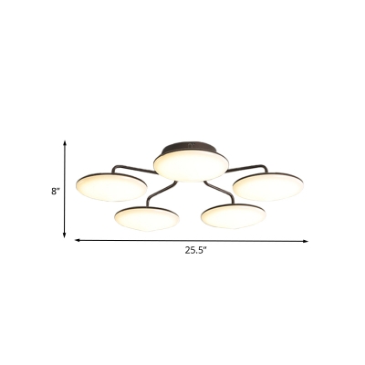 Black Circles Semi Flush Mount Contemporary Acrylic LED Ceiling Mounted Fixture with Curved Branches for Living Room