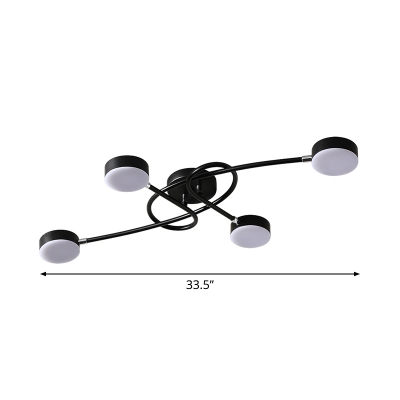 Black Drum Shaped LED Flush Light Contemporary Acrylic Semi Flush Mount Ceiling Fixture with Twisting Branch for Living Room