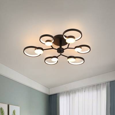 Black/Gold Finish Multi Rings Semi Flush Modernist LED Acrylic Flushmount Lighting for Living Room