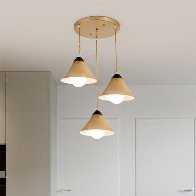 Black-Gold Wide Cone Hanging Light Postmodern Style 3-Light Metal Cluster Pendant Light with Round/Linear Canopy