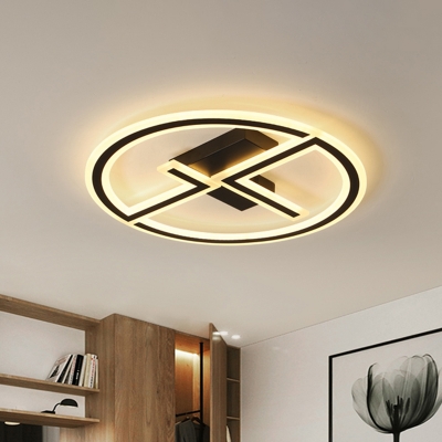 Black Ring and Dual-L Flush Lamp Simple LED Acrylic Flush Ceiling Light for Bedroom