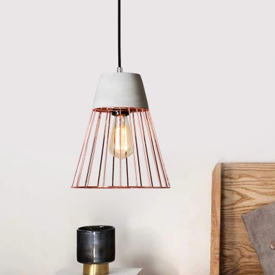 Black/Rose Gold Cone Cage Pendant Lighting Vintage Iron 1 Bulb Coffee Shop Cement Ceiling Lamp